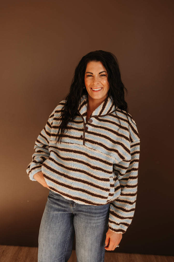 Collared Button Neck Oversized Fleece Pullover