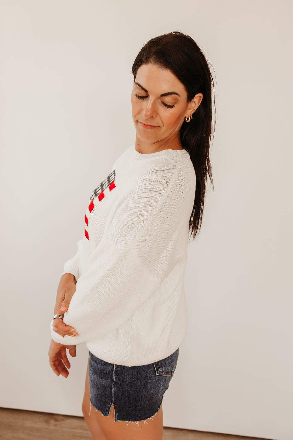Oversized Sweater Top with Flag