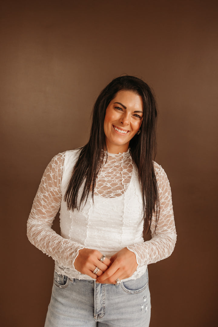 Mockneck Lace Top