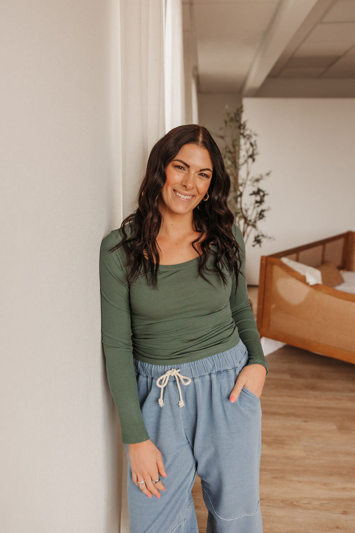 Scoop Neck Ribbed L/S Top