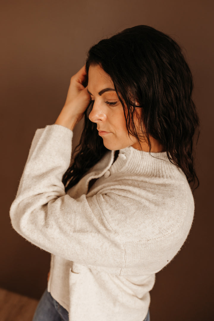 Mock Neck Front Pocket Cardigan