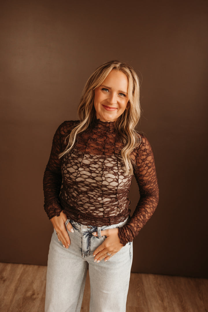 Mockneck Lace Top