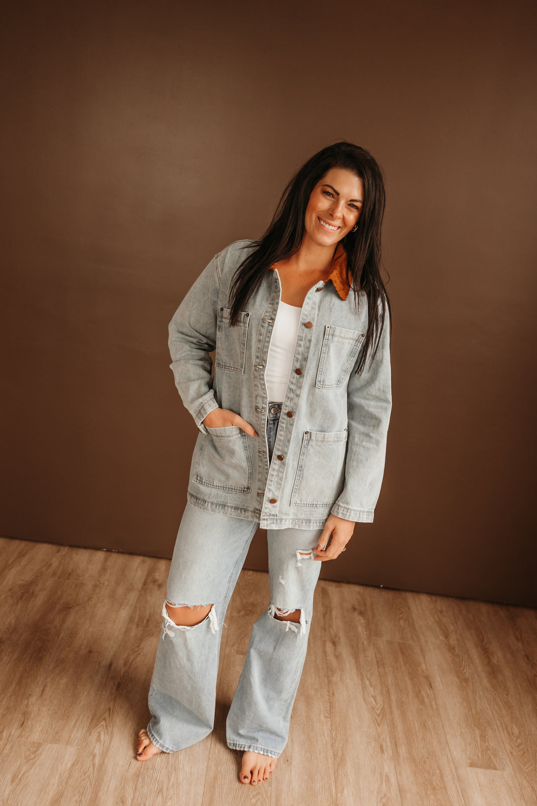 Corduroy Contrast Denim Barn Jacket