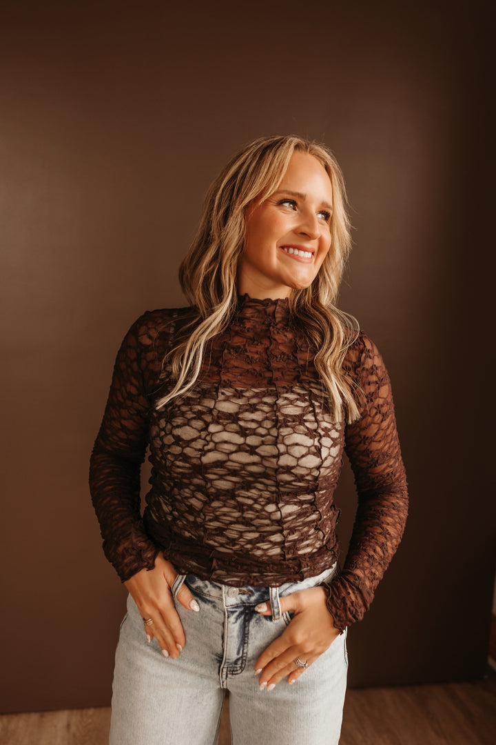Mockneck Lace Top