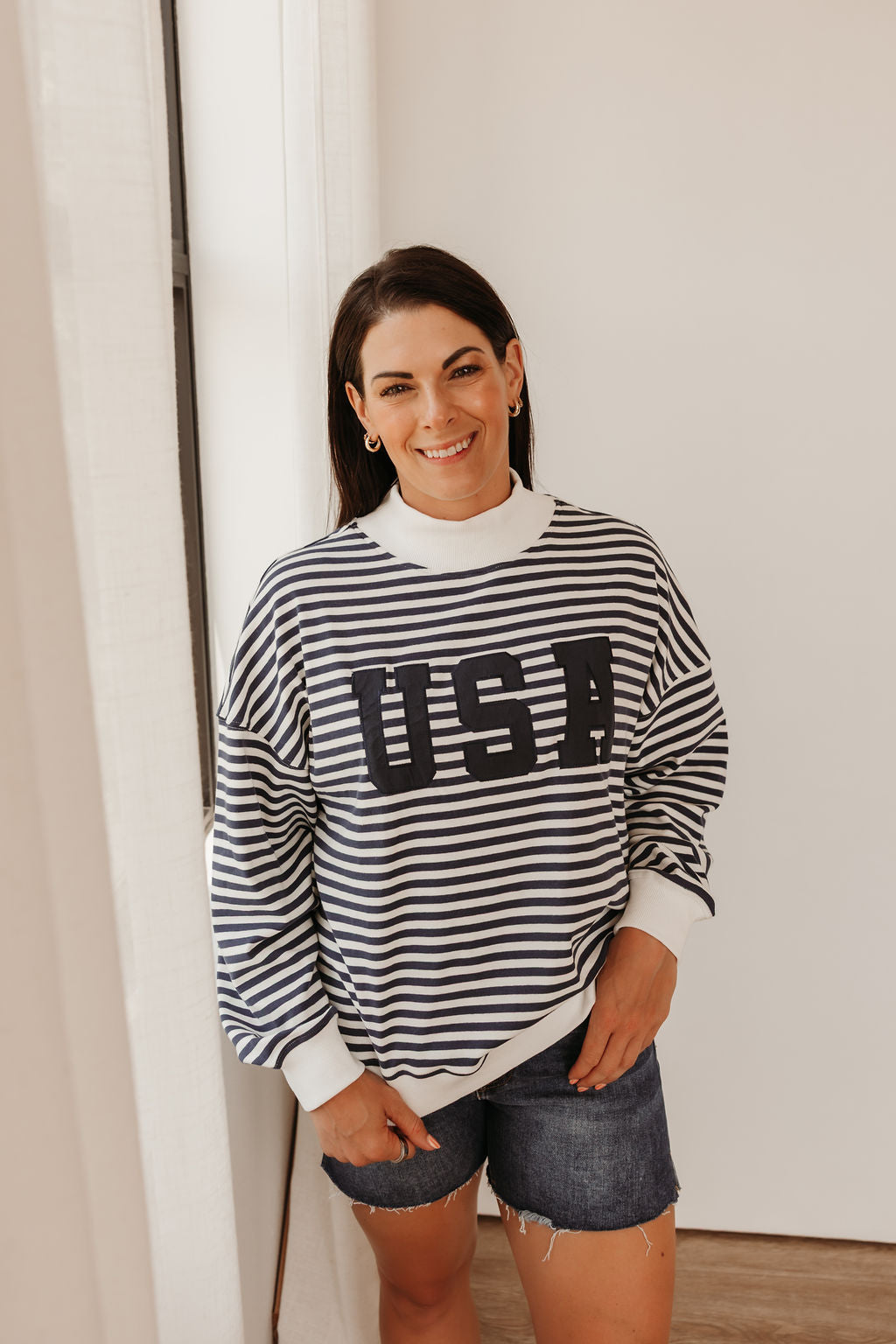 Stripe Mock Neck USA
