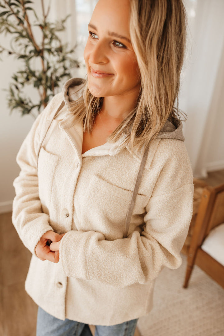 Button Down Shacket with Hood