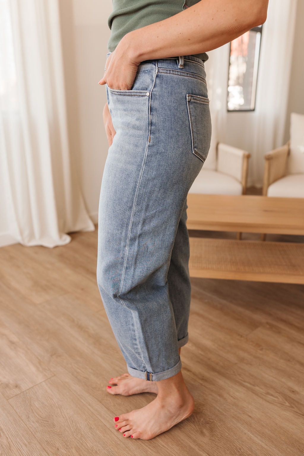 Risen High Rise Crop Barrel Cuffed Jeans