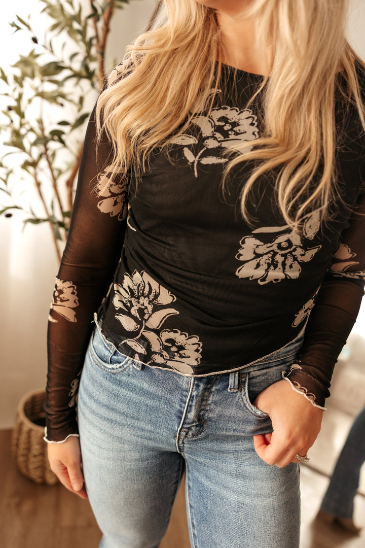 Floral Mesh Asymmetrical Hem Top