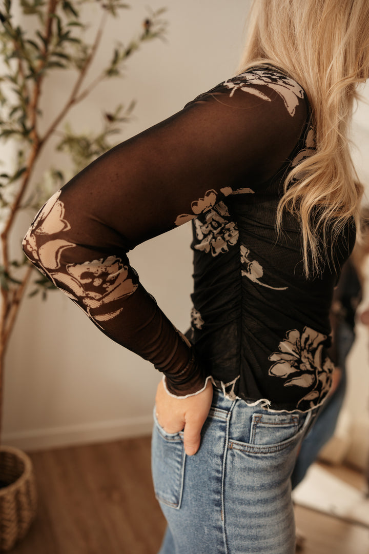 Floral Mesh Asymmetrical Hem Top