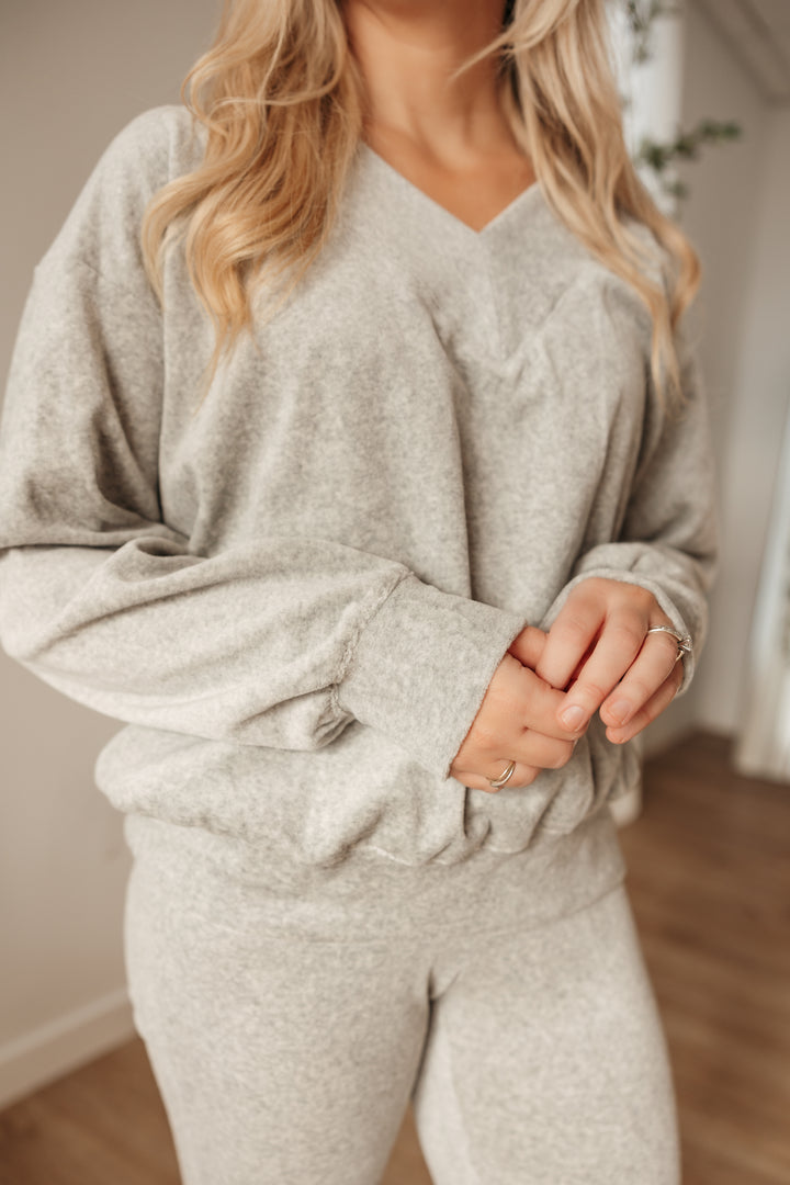 Grey V-Neck Lounge Set