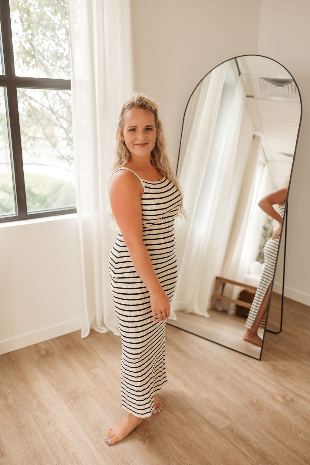 Ribbed Striped Midi Dress