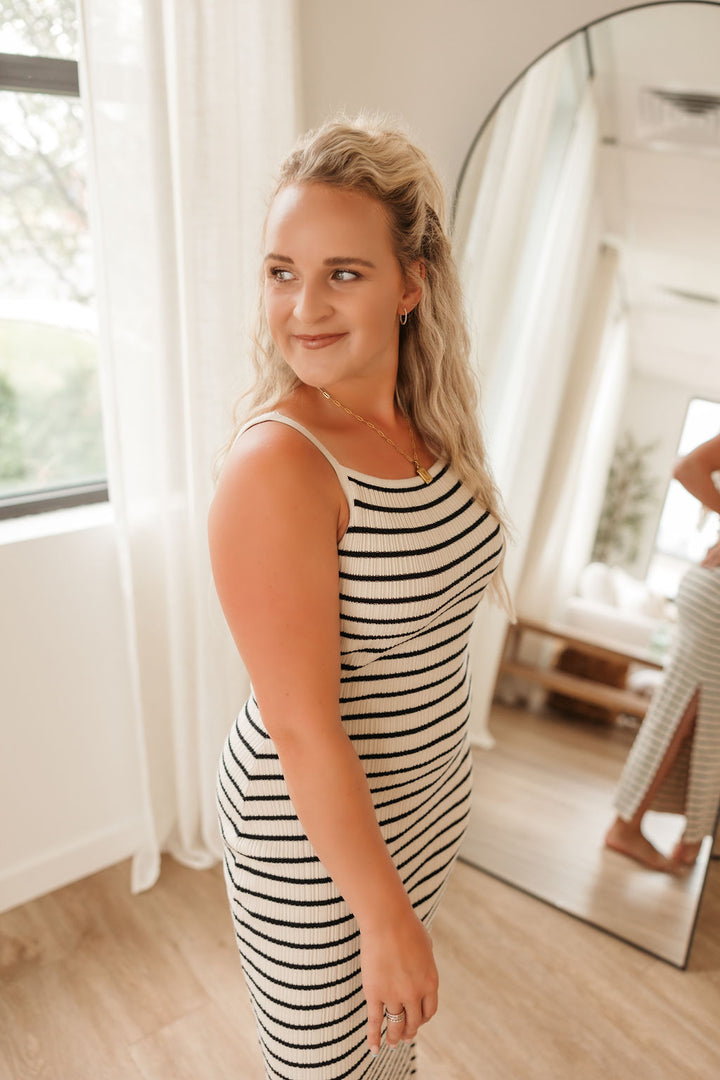 Ribbed Striped Midi Dress