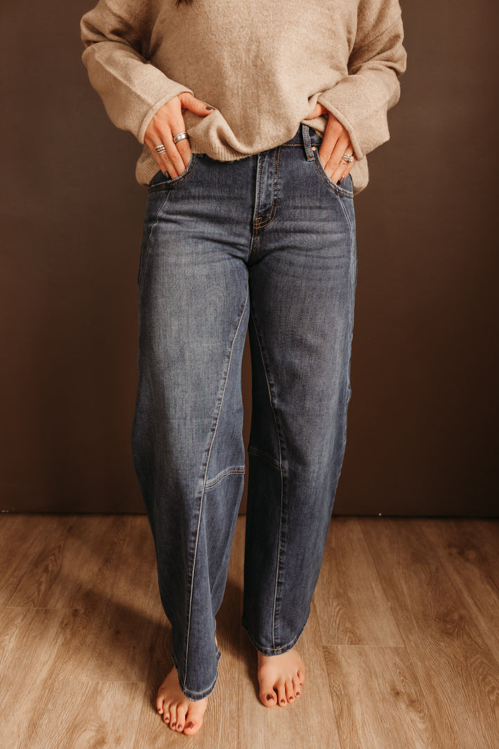 Dark Slouchy Barrel Twisted Seam Detail