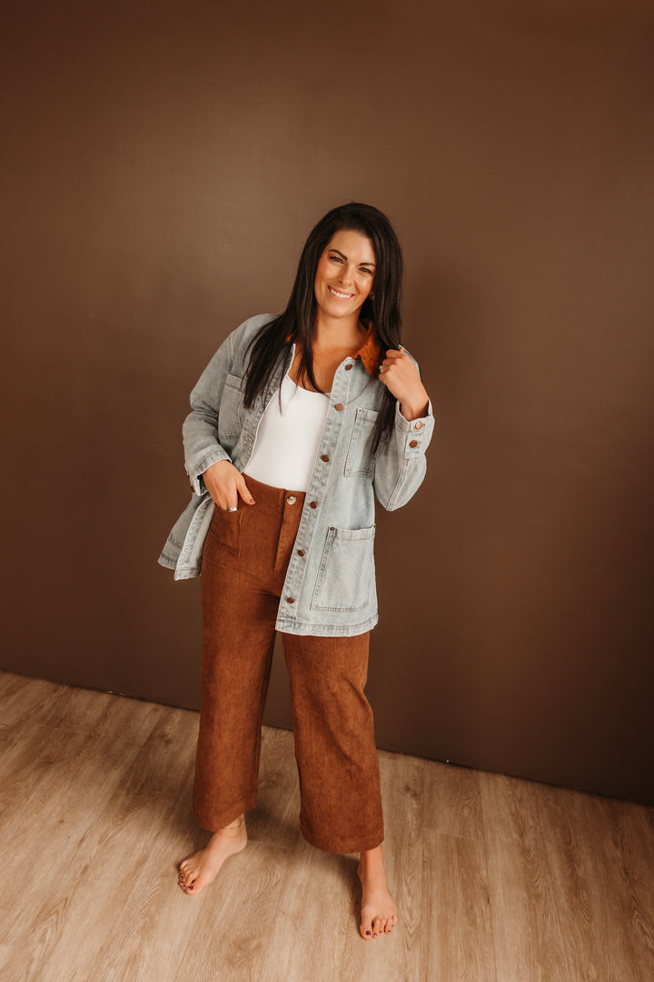 Corduroy Contrast Denim Barn Jacket